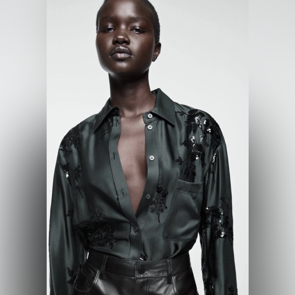 Zara Black Embellished Satin Jumpsuit - Picture 7 of 16